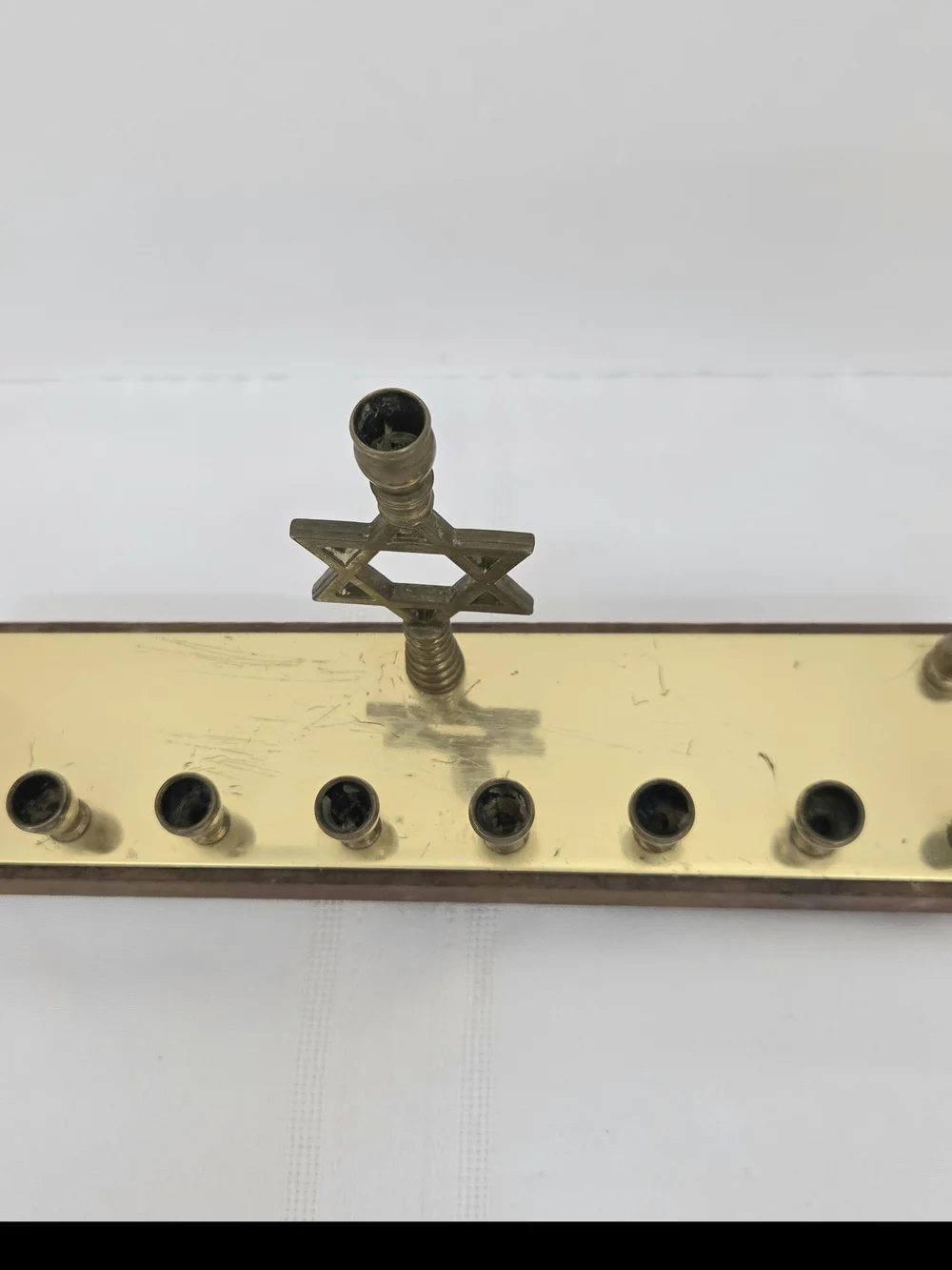 VTG Jewis Judaica Traditional Hanukkah Menorah Brass &Wood Religion